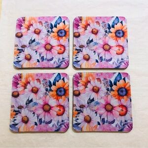 Vibrant Watercolor Floral Daisy Neoprene Coaster Set Handmade